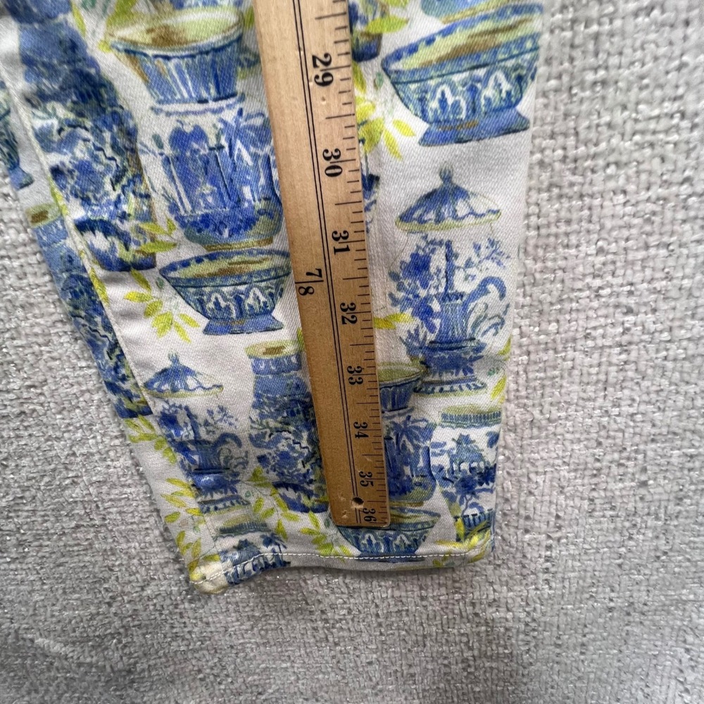 Talbots Slim Ankle Jean 10 Blue White Chinoiserie Ginger Jar Vase Print Pants - Picture 5 of 10
